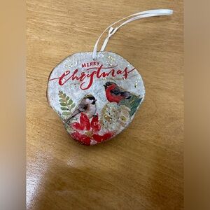 Merry Christmas wooden with  decoupage ornament 4x4 inches rustic look handmade